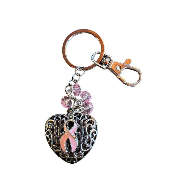 Heart Silver Keychain Set Of 3 Breast Cancer Hallmark Beaded - Picture 5 of 11